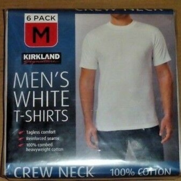 Kirkland Mens size M Cotton Crew Neck Basic T-Shirt Tee White Solid Short Sleeve